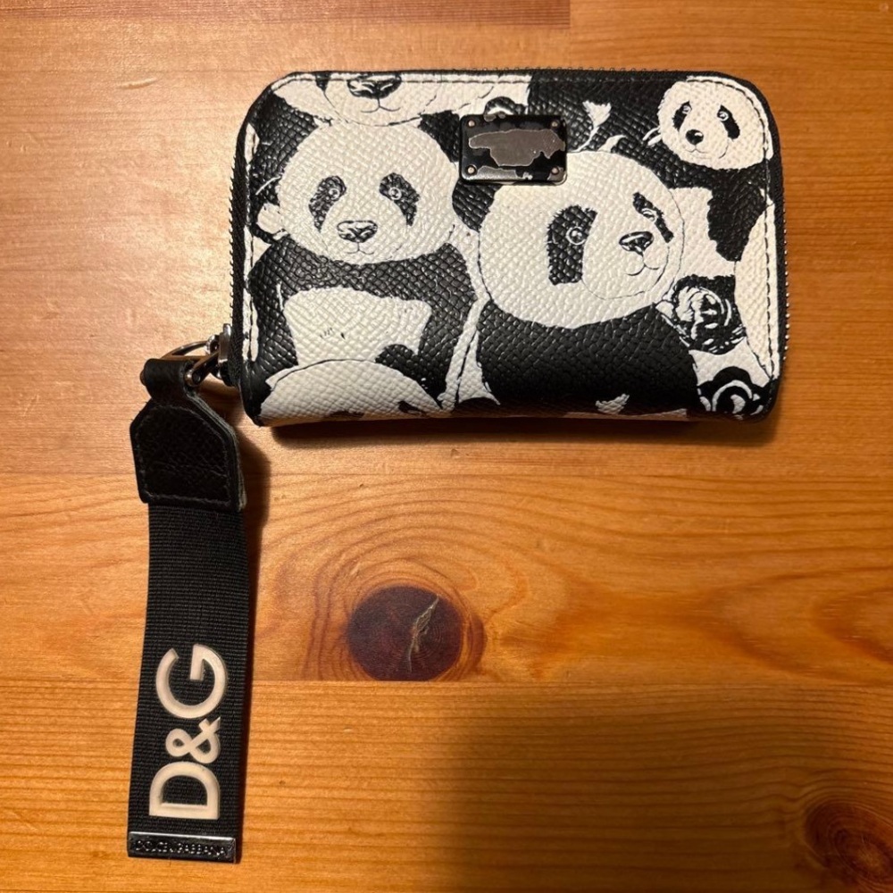 Dolce & Gabbana Black and White Panda Print Zip Wallet